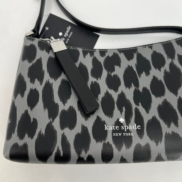 Kate Spade Black Gray Leopard Print Patent Leather Crossbody | NWT - Picture 4 of 8